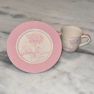 Mud Pie Child’s Plate and Cup set.  Pink and white checker Princess & Castle